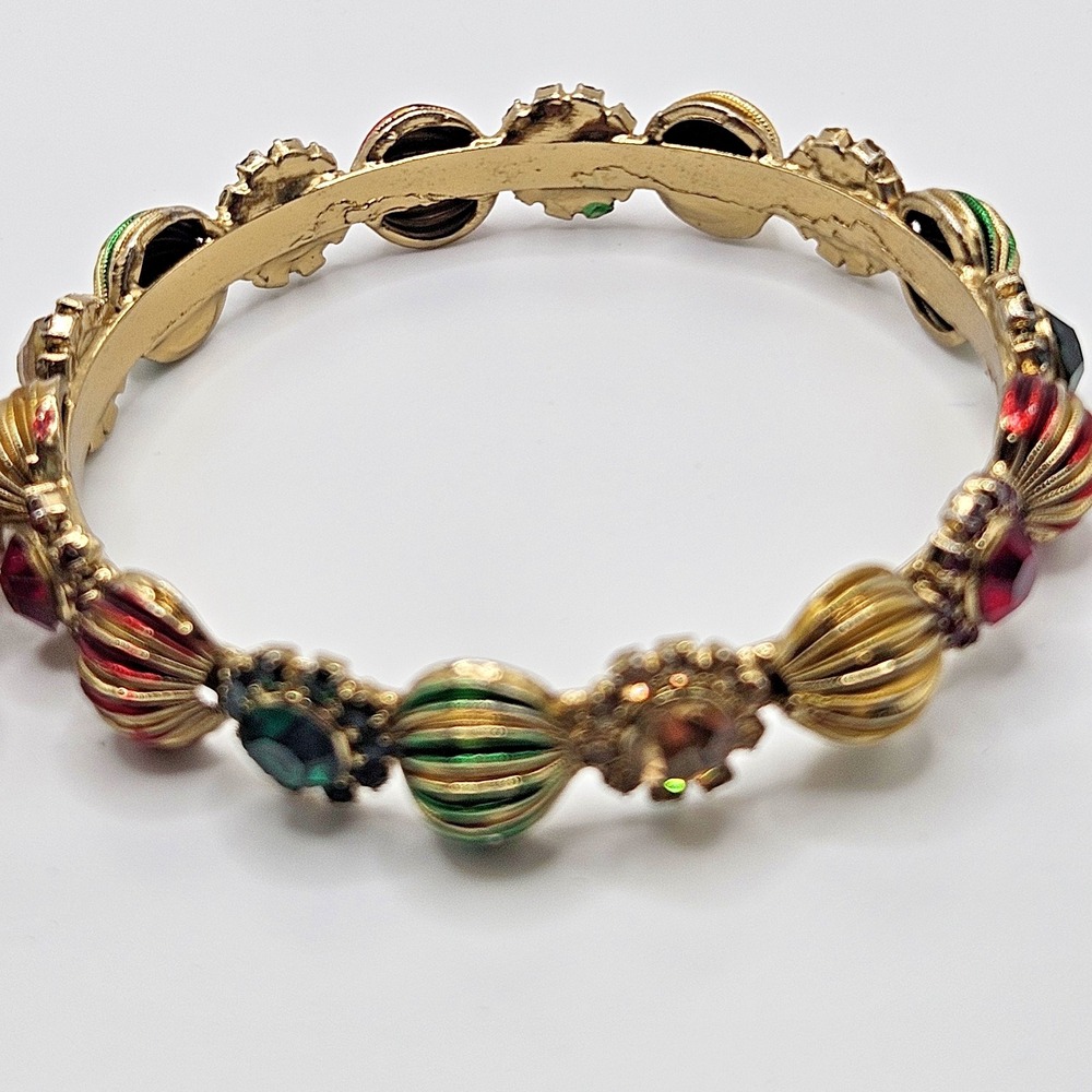 Set Bangle Bracelets Rhinestone Colorful Red Green Gold Tone - Picture 6 of 10